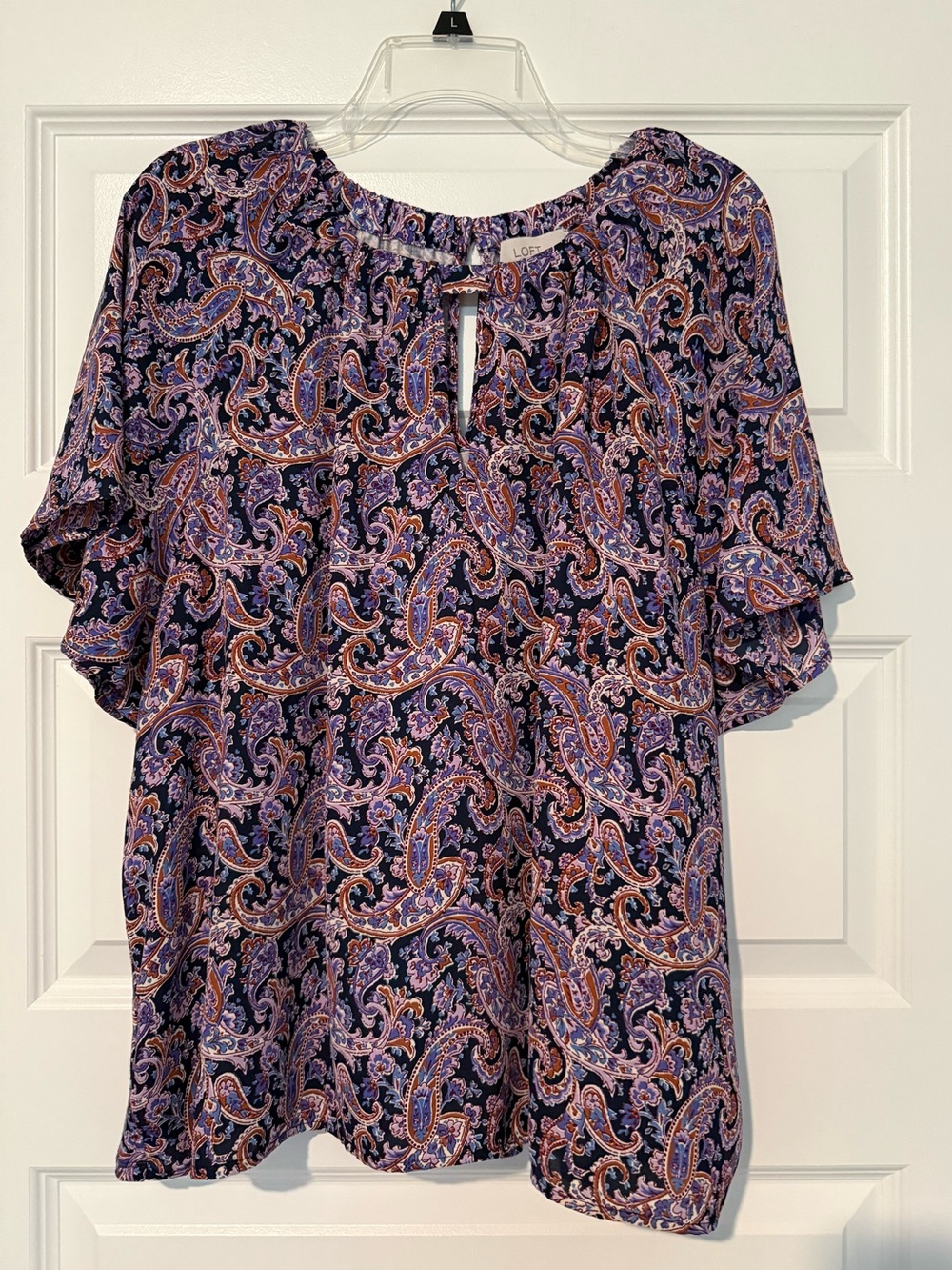 LOFT Purple and Blue Paisley Short-Sleeve Blouse